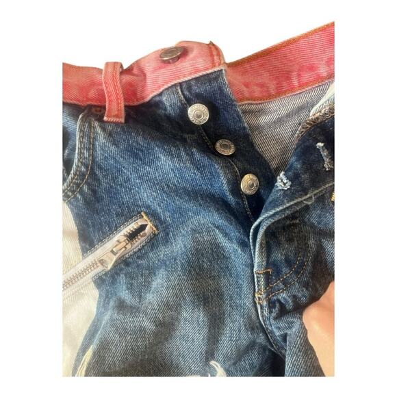 Levis 501 High Rise Medium Wash Color Block Denim Shorts 24 Retro Funky Cutoff - Picture 3 of 11